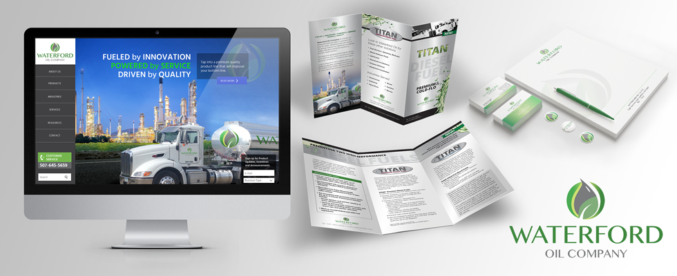 Website, collateral, and logo design for petroleum oil company.